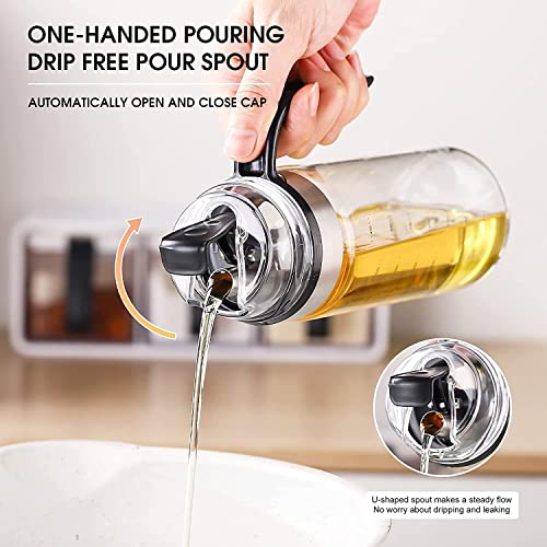 Image of Olive Oil Dispenser Bottle 500 ml Glass Oil Cruet with No Drip Spout, Ergonomic Non Slip Handle & Measuring Marks - Leakproof Oil and Vinegar Dispenser for Kitchen Cooking