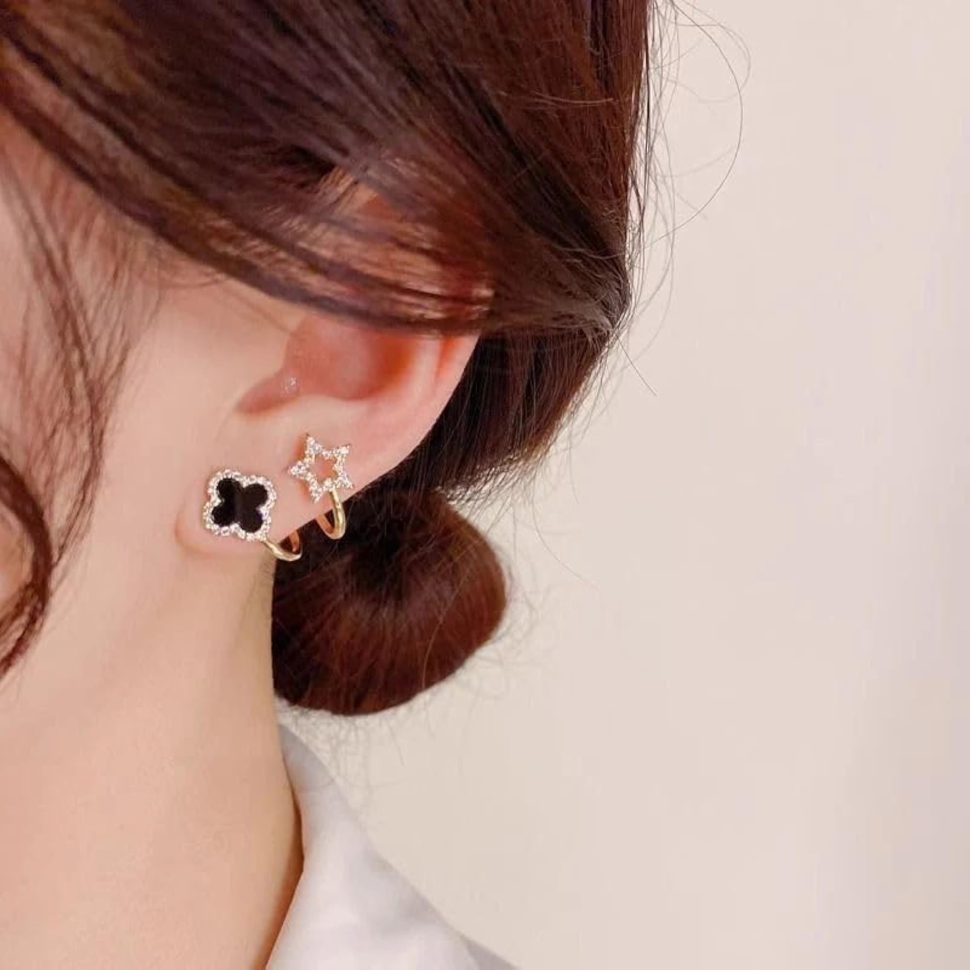 Gold-Tone Open Rings Set with Clover and Star Design