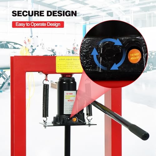 Image of 6T Hydraulic Press, 6 Ton H-Frame Garage Floor Hydraulic Benchtop Press Adjustable Hydraulic Shop Press with Plates, Red