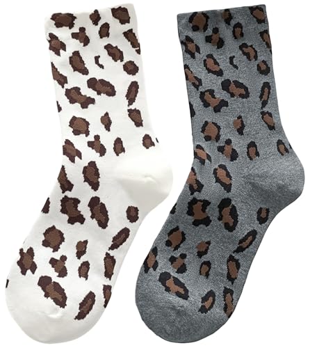 Image of Women's Leopard Animal Cheetah Print Crew Ankle Cotton Socks Size 5-9