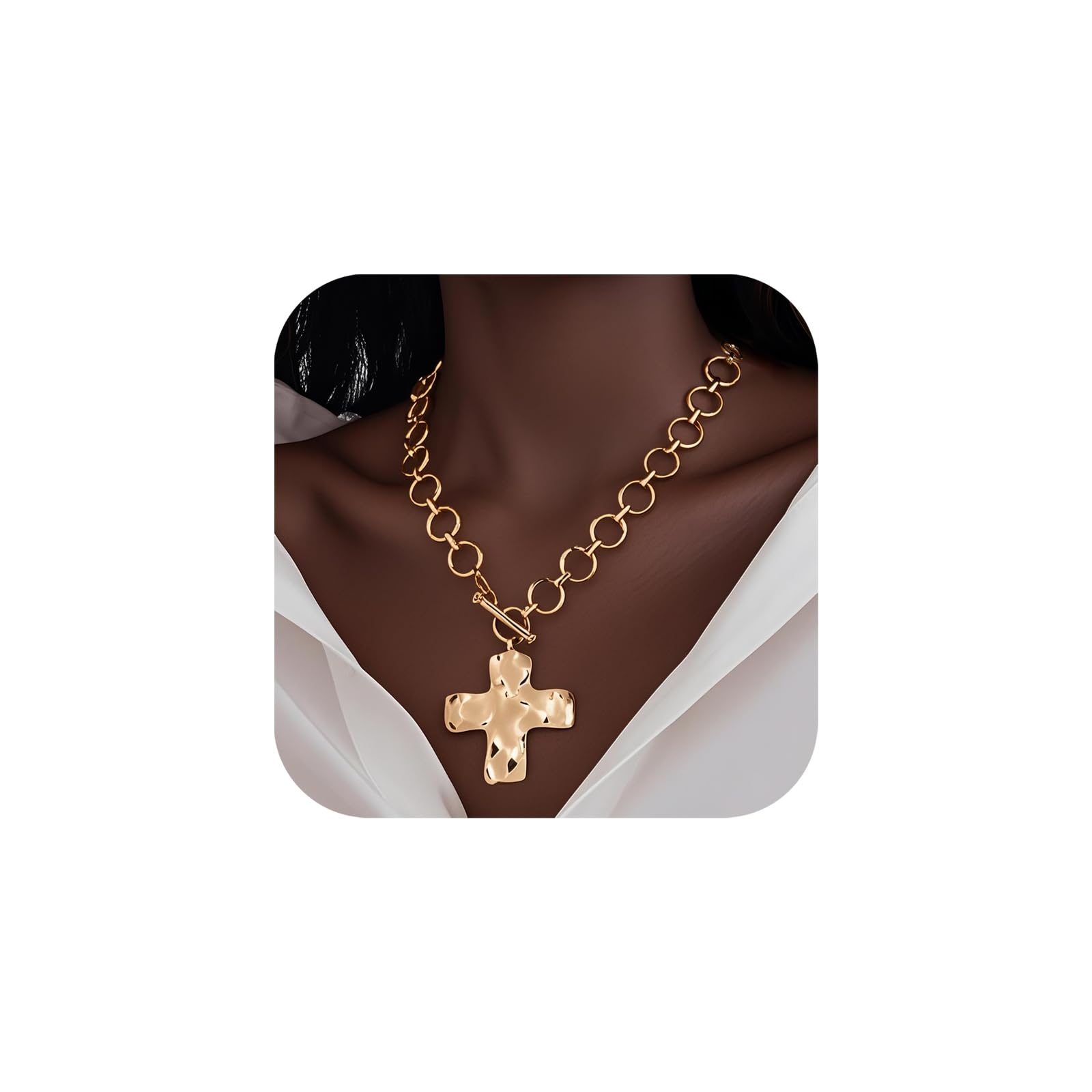 CSIYANJRY99 Chunky Gold Cross Necklace for Women,Circle Link Chain Crucifix Cross Statement Necklace Hip Hop Punk Outfit Accessories