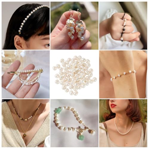 Image of Beadthoven 70pcs Natural Freshwater Cultured Pearls 6mm Irregular Potato Nuggets Beads Oval Rice Loose Beads for Jewelry Making Bracelet Necklace Earrings Bead Hole:0.6mm