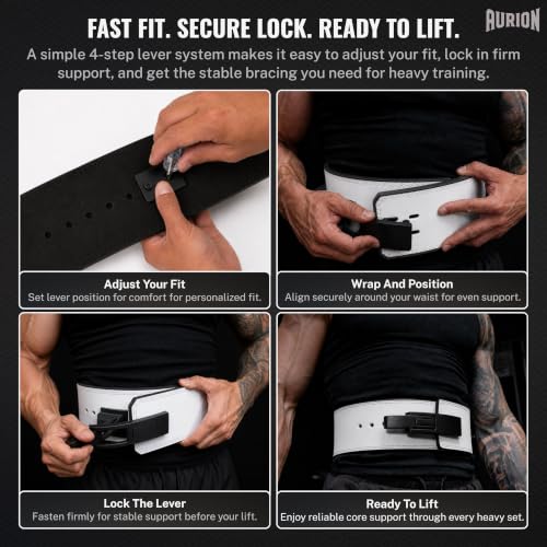 Image of Aurion 10mm Lever Weight Lifting Belt for Men & Women, 4-Inch Wide Powerlifting Gym Belt with Black Fixed Lever, Heavy Duty Deadlift Belt for Squats, Strength Training & Back Support (M)