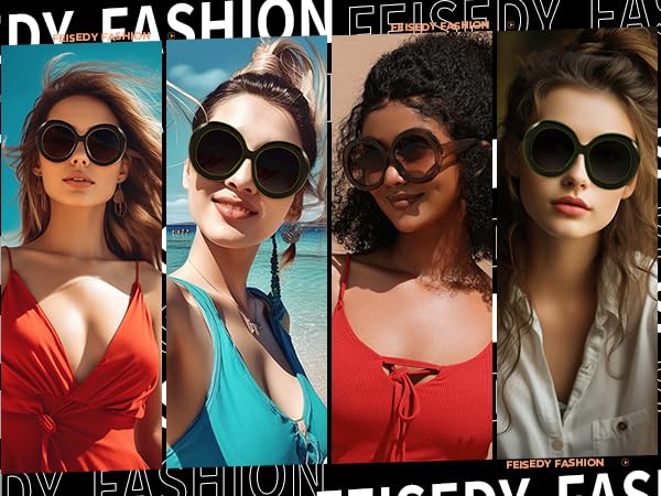 FEISEDY Oval Oversized Trendy Sunglasses Women Men Stylish Retro Big Frame Vacation Sun Glasees UV400 Protection B00172