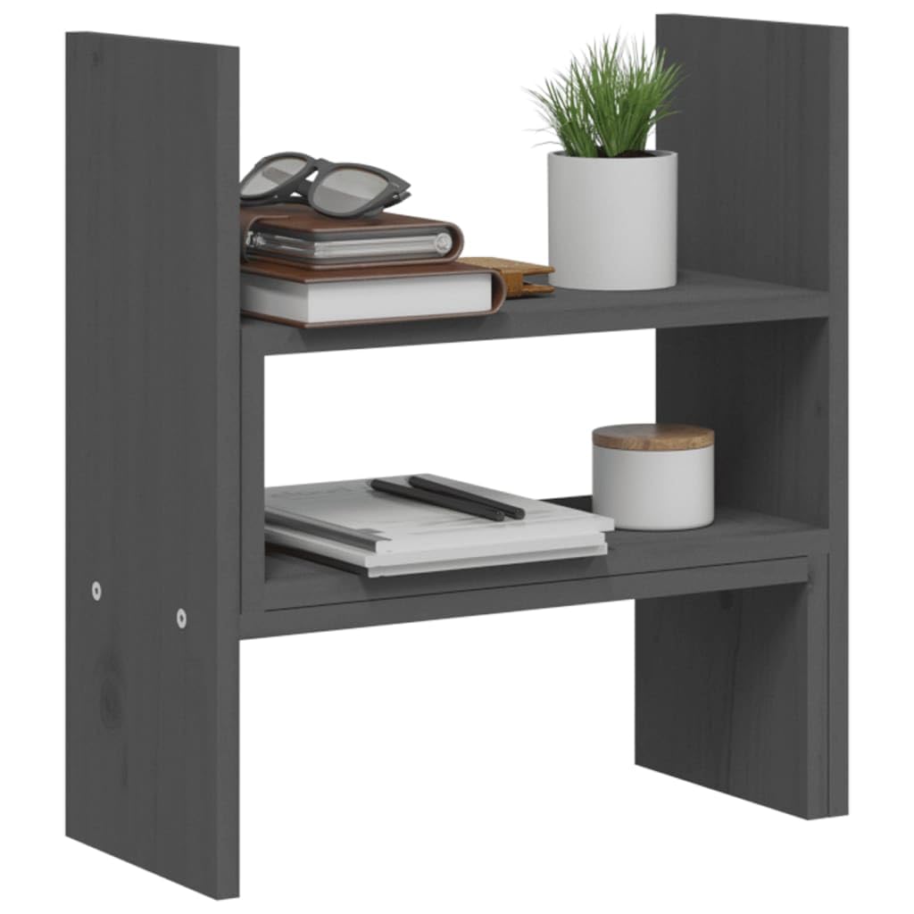Supporto per monitor grigio in legno di pino massiccio, regolabile da 39 a 72 x 17 x 43 cm, per scrivania, piano di lavoro, ripiano e ordine in casa, con altezza ergonomica