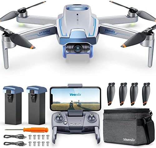 Veeniix V11MINI Drones with Camera for Adults 4K Under 249g, 2 Batteries 60 Min Flight Time, GPS Auto Return, Follow Me, Circle fly, Waypoints, Easy Foldable Beginner Quadcopter with Brushless Motor