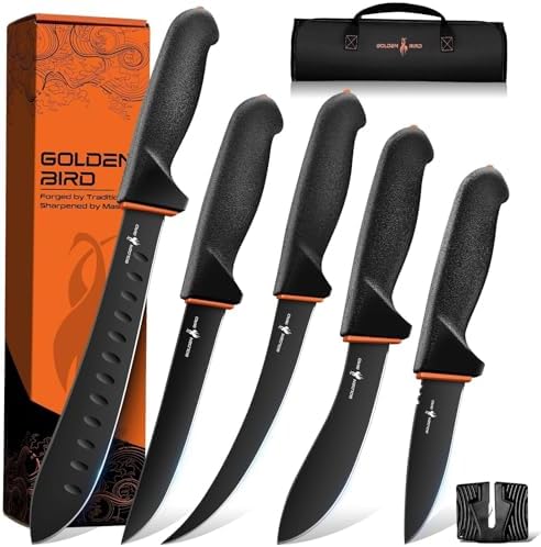 Golden Bird Butcher Knife Set - Non-slip Skinning Knife Set with ...