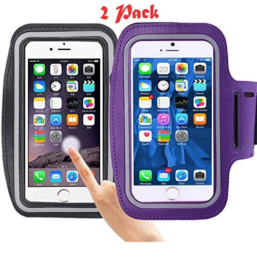 [2 Pack] Sports Armband, iBarbe Pockets Workout Running ArmBag Armband Wide Fit for iPhone 7,7 Plus,6,6plus,5,5s,5c,Samsung Galaxy s7 s8,s8 Plus S5,S4,S3,Note 2 3 4 etc.inch Smartphone (Black+Purple)