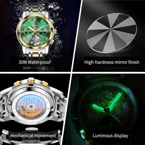 Image of OLEVS Men's Automatic Watch Batteryless Waterproof Mechanical Self Winding Stainless Steel Dress Luxuxry Wrist Watch with Tourbillon, Day-Day-Year & Chronograph Gift for Him Relojes de Hombres