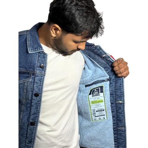 Image of TIME CIRCLE Winter Jackets, Denim Fabric Jackets Designer Full Sleeve Winter Wear Solid Jacket, Button Closer 6 Pocket (4 Outside 2 Inside)