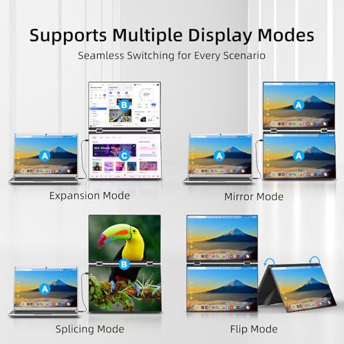 Image of 16 inch Foldable Laptop Screen Extender, Dual Portable Monitors. | 1200P, Plug & Play, All-Metal, Ultra Slim, Extend /Mirror /Splicing /Flip Mode, USB-C /HDMI, Low Blue Light, Speaker, for Win /Mac