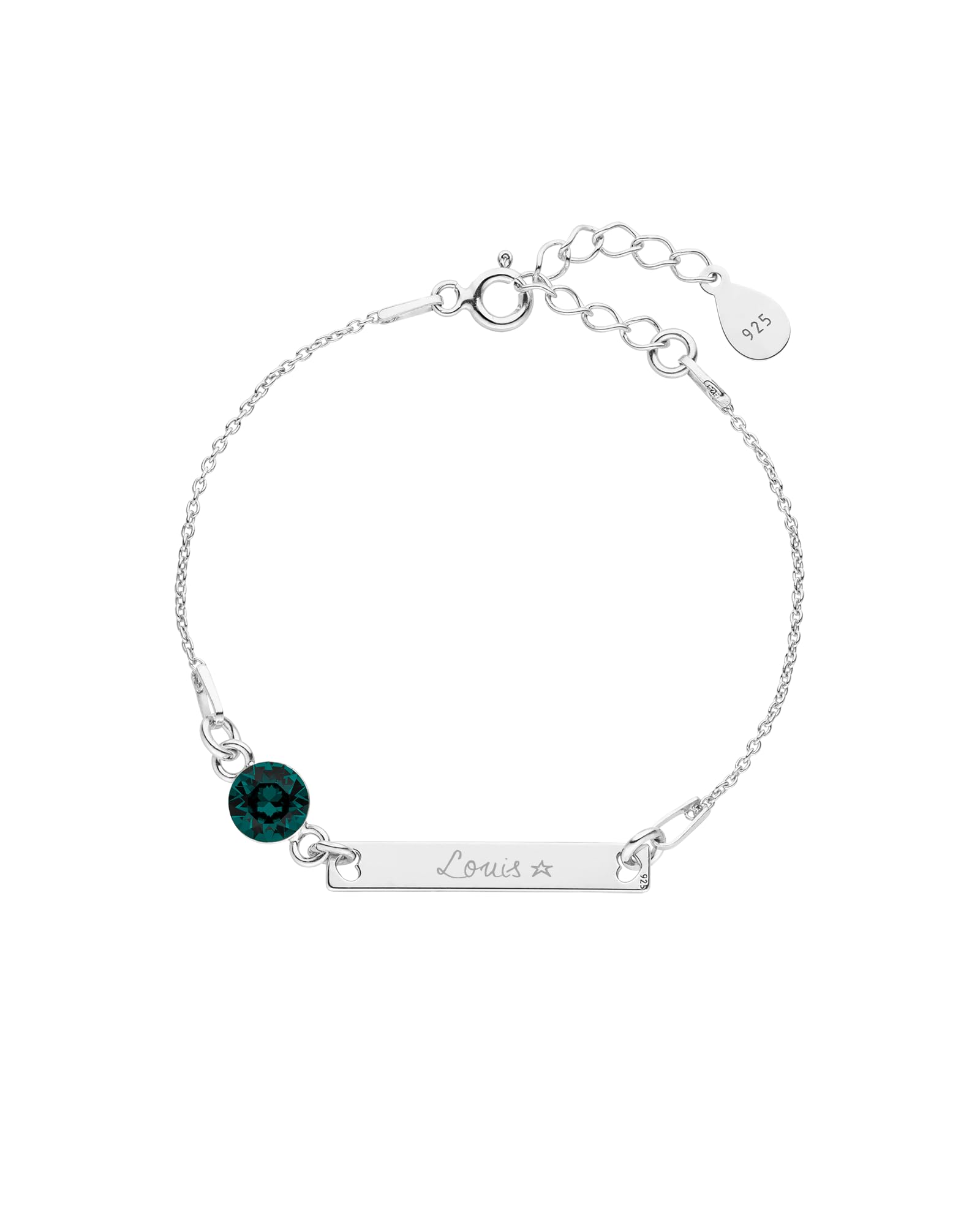 Personalisierbares Taufarmband mit Geburtsstein und Gravur, länglich, Baby Armband, Geschenk zur Taufe für Junge und Mädchen, 925 Sterling Silber, mit Namensgravur