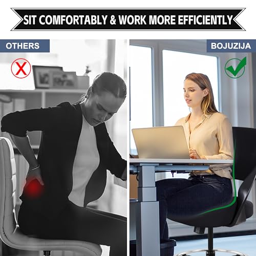Image of Ergonomic Drafting Chair,Standing Computer Desk Chair,Foot Ring,Lumbar Support,Swivel Task Chair-Black