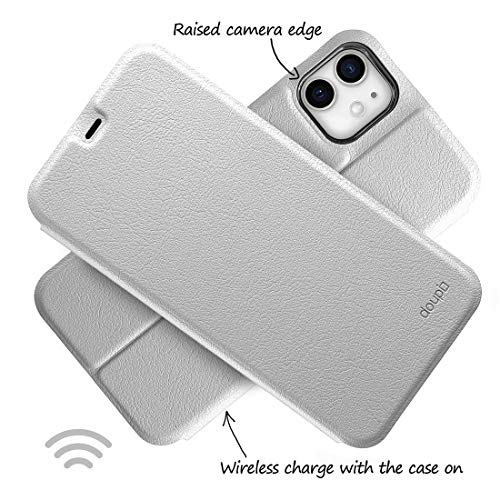 doupi FlipCase for iPhone 12 mini (5.4 inch) - Deluxe Leatherette Magnet Book Style Screen Protector Stand Protective Flip Cover, white - Image 4