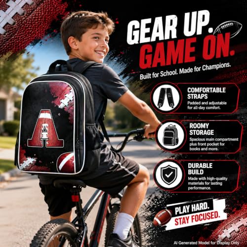 Image of gxtvo 3PCS Boys Rugby Bookbag, 17 inch Kids Letter Backpack with Lunch Box, Water Resistant Middle Elementary School Bag - Rugby A