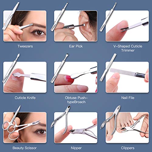 FAMILIFE L11 Manicure Set, 12 in 1 Stainless Steel Nail Clipper Set Professional Manicure Pedicure Set with Portable Travel Case for Women Men