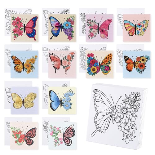 BNG 12er Set Schmetterlings vorgedruckten Malvorlagen Leinwand Premium 10x10cm - Hochwertige Vorbeschriebene Rahmenleinwand für Anfänger, DIY Bastelset für Partygeschenke & Heimdekoration