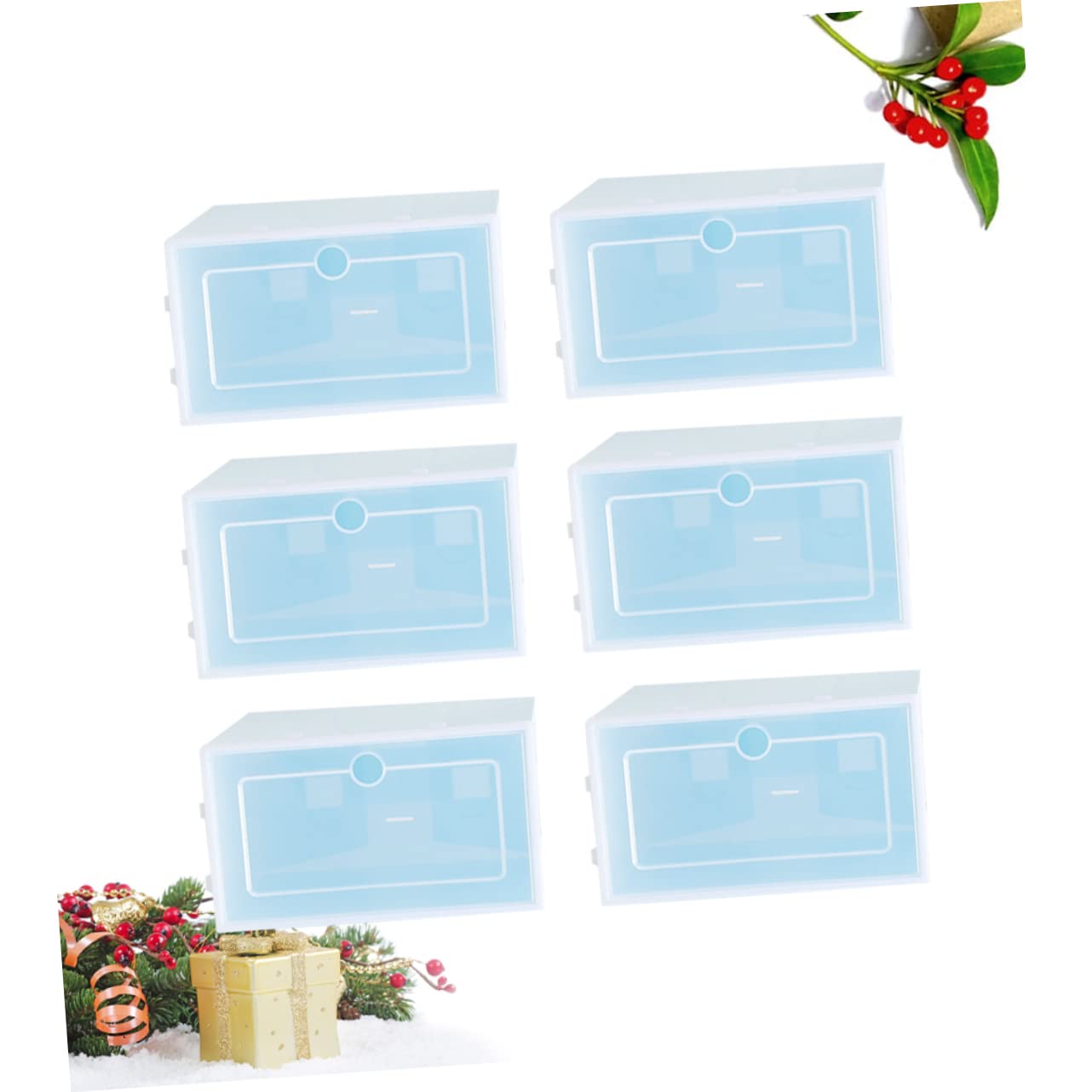 PRETYZOOM Scatola per Scarpe Blu Impilabile Trasparente 6 Pezzi, Pp | Sottile ma Rinforzata, Porta Trasparente, Formato Grande, per Sotto Letto e Scaffale, Confezione da 6
