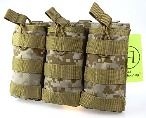 H World Shopping Tactical Molle M4 M16 AR15 Revista bolsa abierta superior Mag Holder Triple Airsoft MOLLE Mag bolsa (AOR1)
