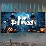 Halloween-Garagentor-Abdeckung, Gruselig Happy Halloween-Garage-Hintergrund Horror-Dunkle-Nacht Kürbisgeist Hängebanner für Wand Spukhaus-Dekorationen Partyzubehör (190 x 400cm)