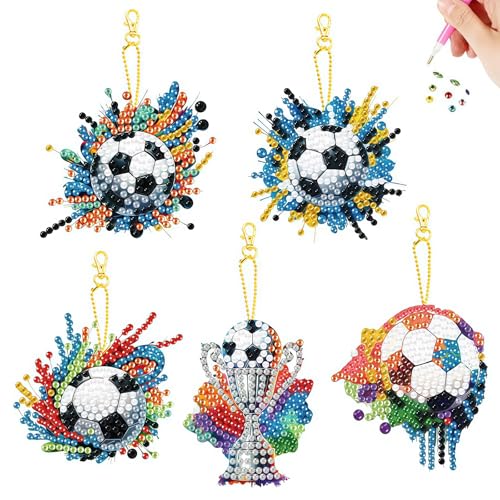 CGJIANG Football Keyring 6Pcs Football Diamond Art Painting Keyrings 5D DIY Football Diamond Keychians for Handbag Backpack