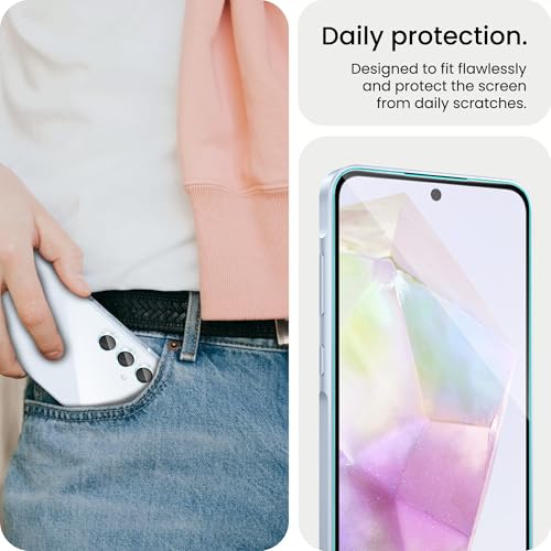 Image of ArmourPro Military-Grade Tempered Glass Compatible with Samsung Galaxy A35 5G (6.6 Inch) with Blue Camera Ring Protector & Installation Kit | Edge to Edge Coverage