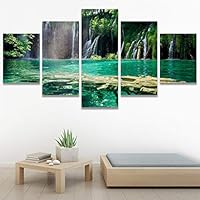 SIGNWIN 5 Panel Canvas Wall Art Forest Waterfalls for Home Decorations Ready to Hang - 60