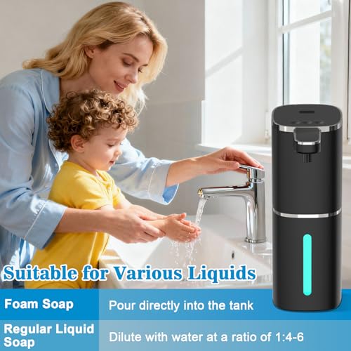 Seifenspender Automatisch Wandbefestigung 400ml Elektrischer Schaumseifenspender mit Sensor, 9-Stufig Einstellbar, Display, USB Wiederaufladbarer Automatic Soap Dispenser für Bad Küche Büro, Schwarz 5