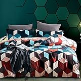 JOHNPEY Queen Duvet Cover Queen Duvet Cover Sets(130GSM) Luxury Microfiber,Green Geometric Printed...