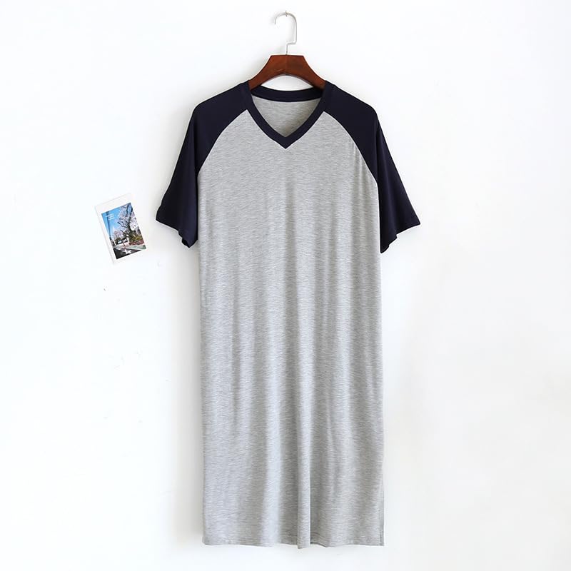Mens Nightgown V Neck Short Sleeve Soft Lounge Sleep Henley Shirt Pajama Nightshirt Comfy Nightwear2