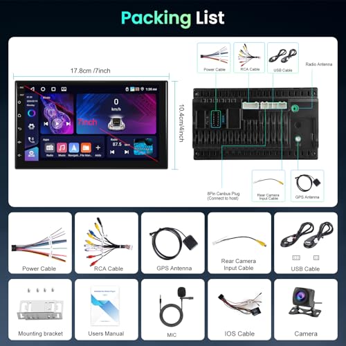 Hodozzy 4GB+64GB Android 7" Bilradio med Carplay och GPS