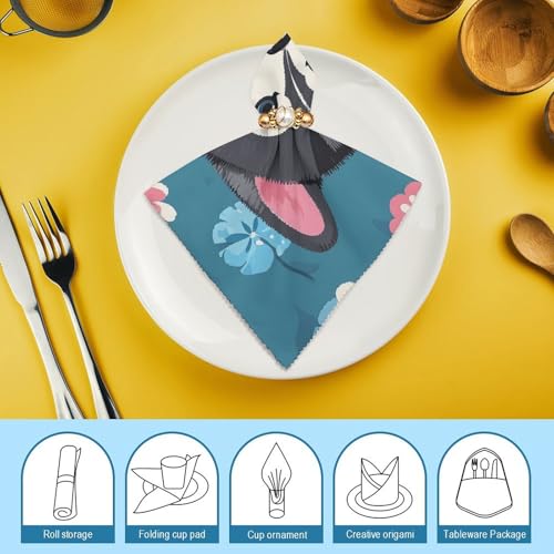 Servilletas de Tela Cuadradas con Diseño Floral y Husky miniatura 7
