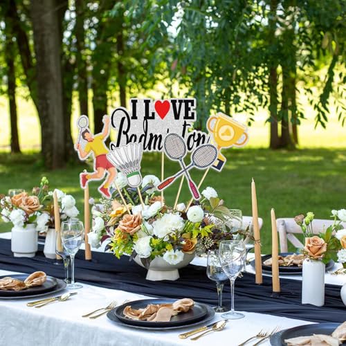 Image of Badminton Table Centerpiece Stick, Badminton Themed Birthday Party Decorations, Trophy-Racket-Medals Set of 15