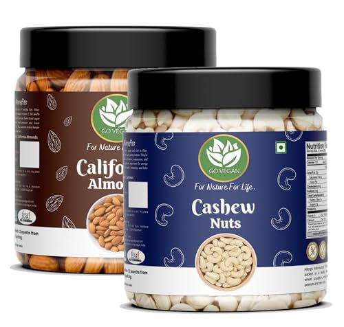 Image of Go Vegan Pure Almond & Cashew - 500gm (250gm*2) kaju badam | Dry Fruit Combo Pack