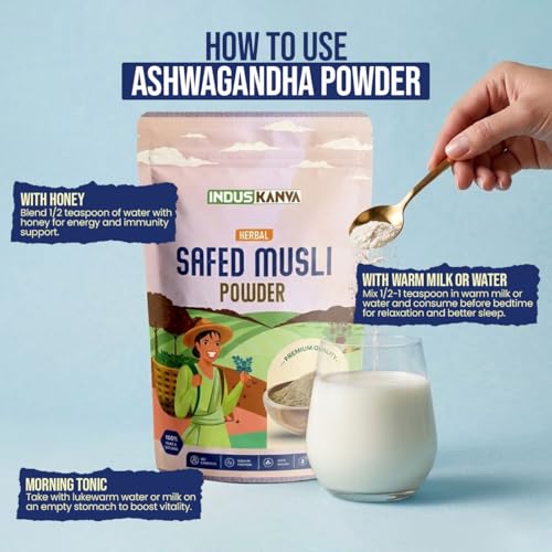 Image of Safed Musli Root Powder 100 Grams | Natural | Non-GMO | Siva Musli Podi /Shweta Musli Hudi | Chlorophytum Borivilianum | No Added Preservatives
