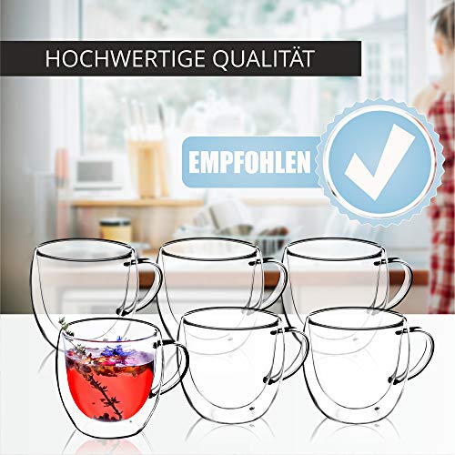 KADAX Taza de cristal de doble pared de 250 ml, vaso de cristal con mango ancho, para jugo, té, café, capuchino, agua… - Imagen 7
