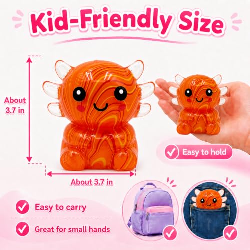 Axolotl Squishy Stress Ball, Soft TPR Slow Rising Squeeze Toy, Cute Axolotl Fidget Toy for Stress Relief, Anxiety Calming Sensory Toy for Kids Adults(Orange Flow Seated Axolotl) - Image 4