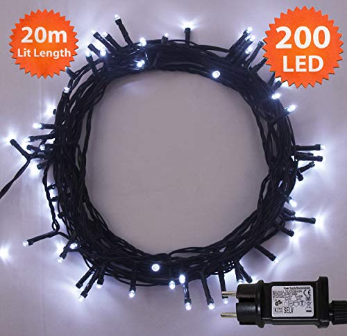 Preisvergleich Produktbild Lichterkette Weihnachtsbeleuchtung außen 200 LED Helle weiße innen led lichterkette weihnachtsbaum Gedächtnisfunktion, Netzbetriebene 20m Lit-Länge- Grünes Kabel