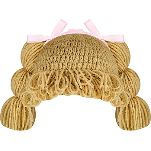 Halloween Cabbage Costume Yarn Wig, Beige 1, Loop Pigtails