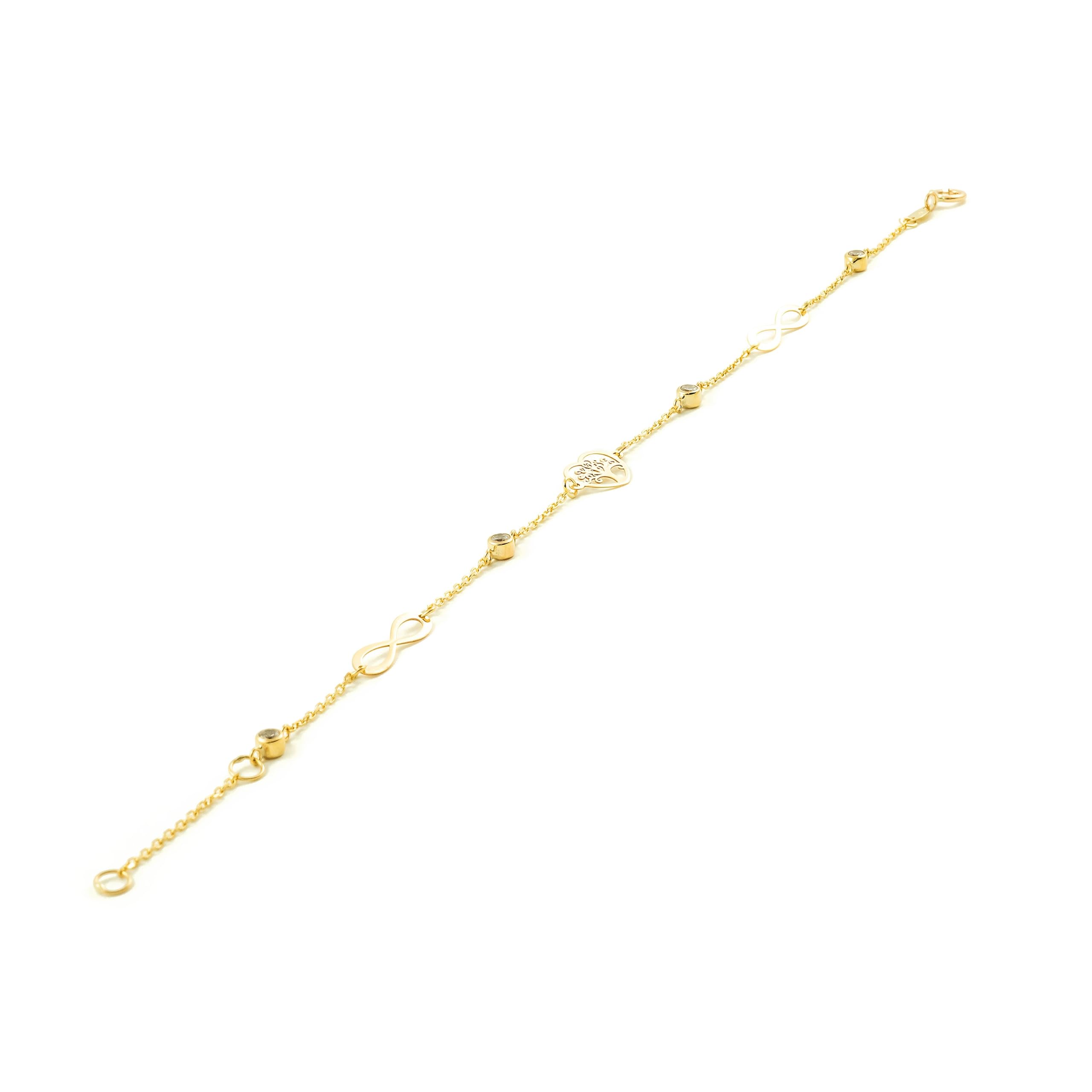 Monde Petit - Bracciale Donna Ragazza Oro Giallo 9K Albero della Vita Circonita Brillante 18 cm - Scatola Regalo - Certificato di garanzia