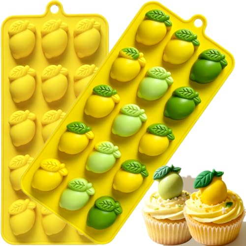 Mini Lemon Silicone Molds 15 Cavity Lemon Fruit Candy Chocolate Molds 2 Pack Lemon Ice Cube Silicone Trays for Chocolate Gummy Fondant Cupcake Toppers Epoxy Resin Soap Wax Melts Baking Crafts
