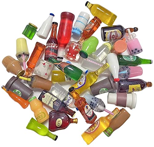 Maogear 40PCS/50PCS Miniature Mini Beer Drinks Decoration Dollhouse Beer Glass Mixed Wine Resin Sets Simulation Instant Model Scene Tableware Dolls House Random Pattern (50 Pieces)