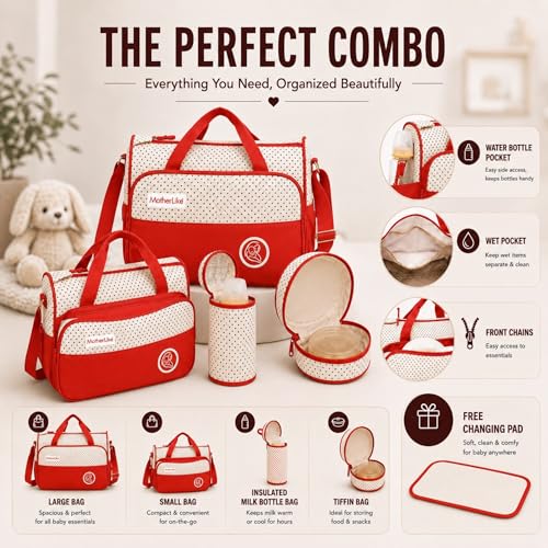 Image of Diaper Tote Bag Set for Mothers for Travel | Shoulder Side Diaper Tote Baby Bag with Changing Station & Insulated Pockets | Waterproof Maternity Diaper Bag for Baby & Mom | 24 L,12 Pockets