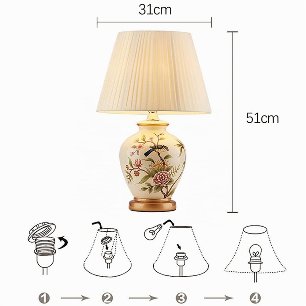 Mengjay Lampada da tavolo salotto lampada Vintage,Ceramica Lampada da scrivania,Luce da Scrivania in Tessuto Bianco,E27 Lampada comodino per camera da letto, studio, comodino, scrivania (Bianco)