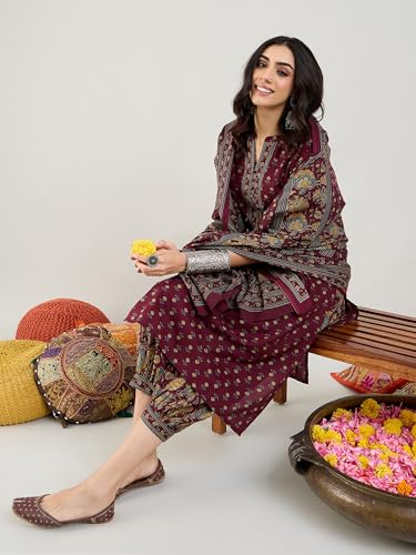 Image of INDO ERA Women Pure Cotton Kurta Set with Dupatta | Farsi Salwar Suit