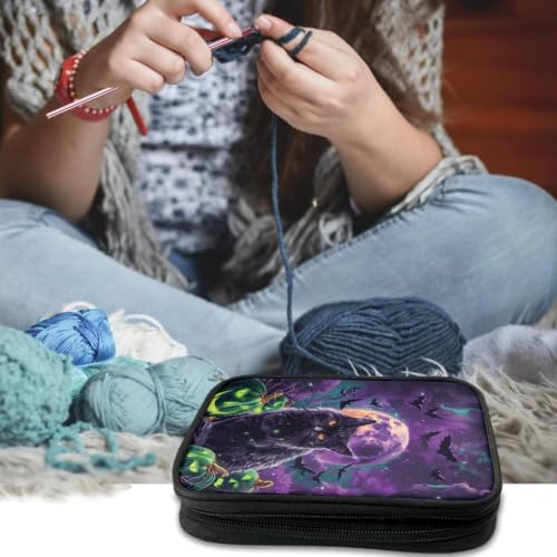 Image of Vanideaoty Black Cat Crochet Hook Case Halloween Crochet Hook Organizer
