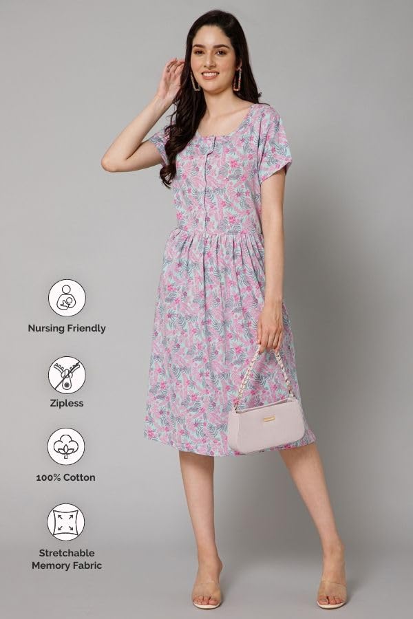 Image of ZELENA Cotton Zipless Maternity Nursing Dress