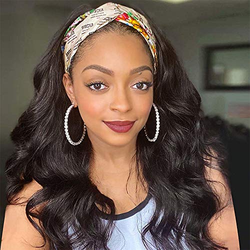 Nnzes Long Headband Wig for Women 20 Inch Body Wave Headband Wigs for Black Women Synthetic Long Wavy Wig for Daily Party Wear Long Curly Headband Wigs