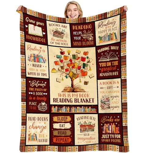 VISSTREE Book Lovers Gifts Blanket Book Reading Throw Blanket Librarian Bookish Books Club Gift for Women Readers Bookworms Birthday Graduation Present Ideas Soft Flannel Blankets 50 x 60