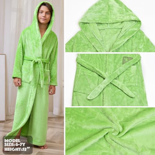 Image of Jxstar Girls Bathrobes Kids Long Hooded Robes Plush Full Length Coral Fleece Pajamas Sleepwear